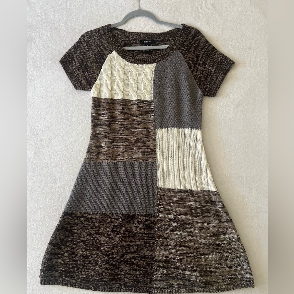 Knit Dress in Brown and Cream